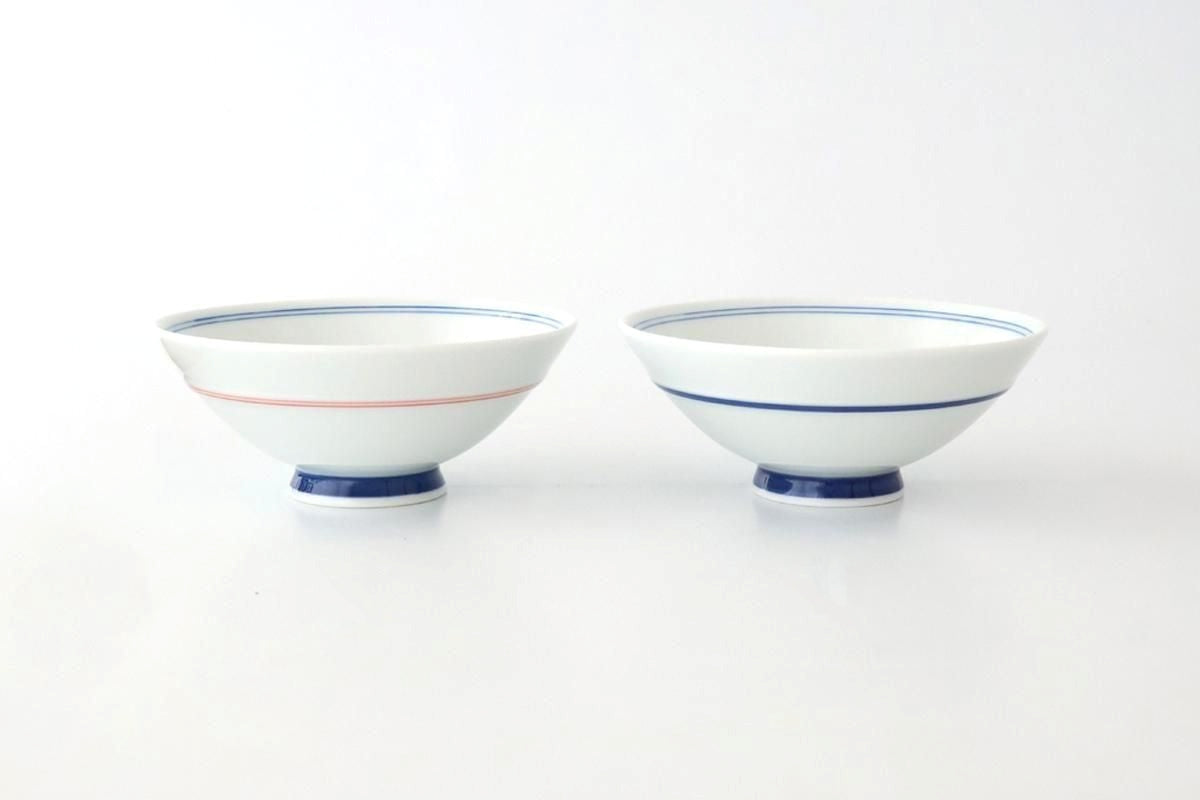 Rice Bowl Blue Lines and Plum｜Hasami Ware