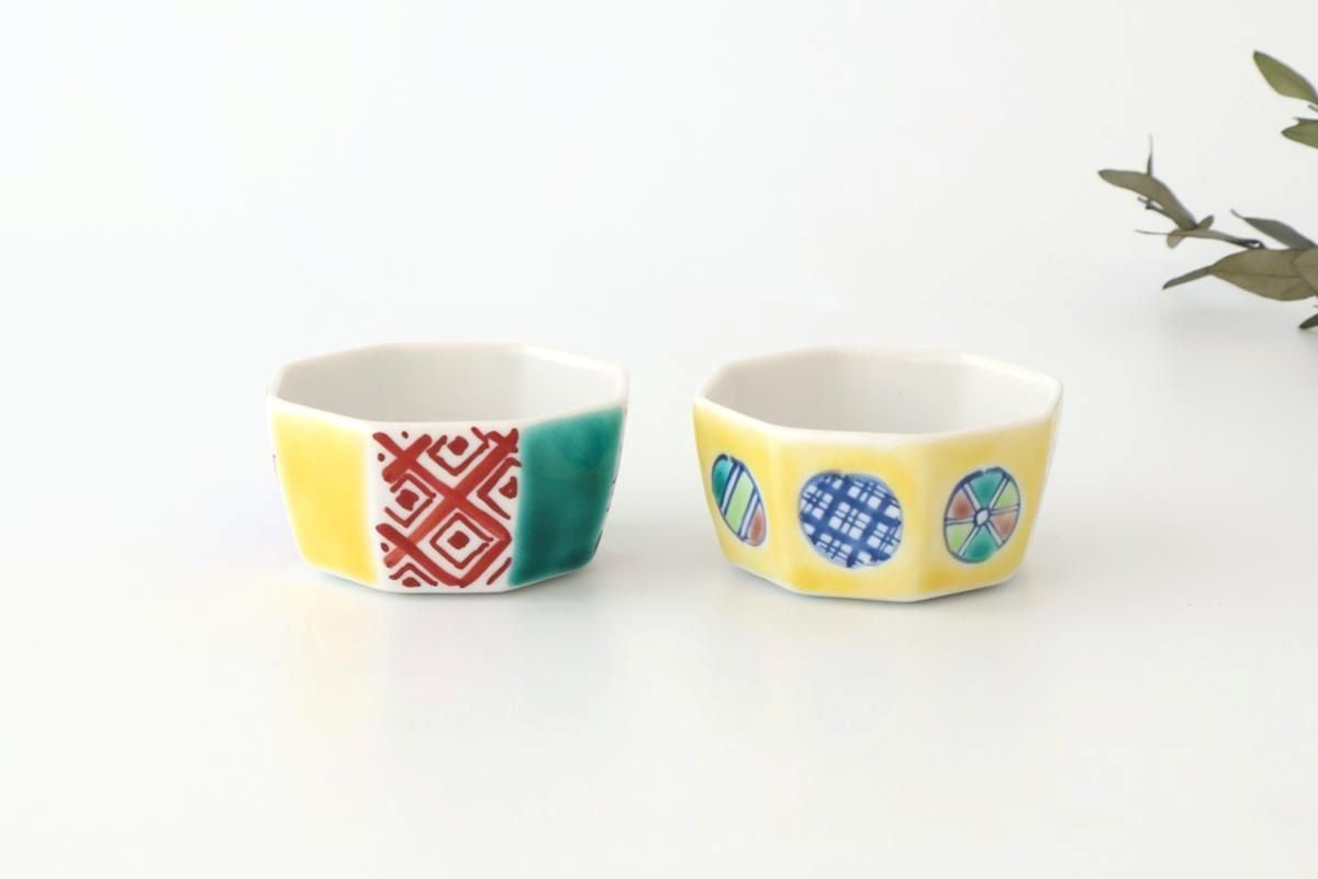 Biseki Kiln Octagonal Bowl Kimono Pattern| Kobachi Kutani Ware