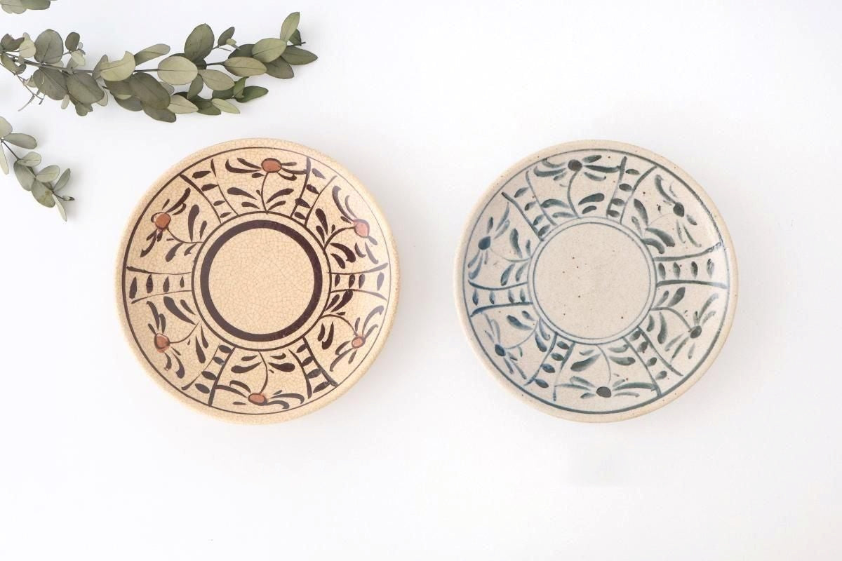 Kitagama Kasen Hiroshige Kato Round Plate Blue Flower 18cm/7.1in | Seto Ware