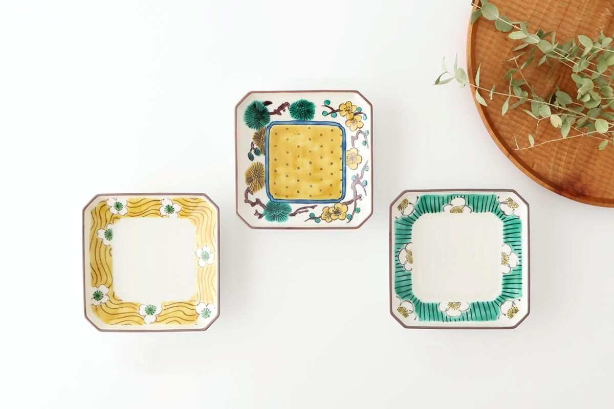 Kutani Bitoen Square Plate White Flower | Sauce Plate Kutani Ware