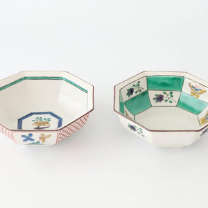 Kutani Bitoen Octagonal Bowl Flower Pattern | Serving Bowl Kutani Ware