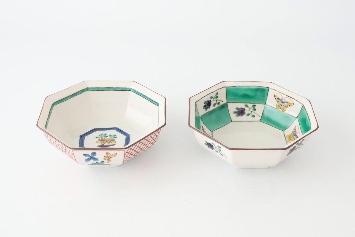 Kutani Bitoen Octagonal Bowl Flower Pattern | Serving Bowl Kutani Ware