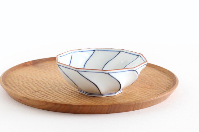 Decagonal Small Bowl Blue Line | Kobachi Hasami Ware